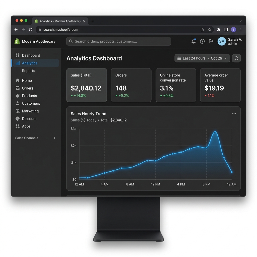 Shopify Store Analytics Dashboard showing sales statistics